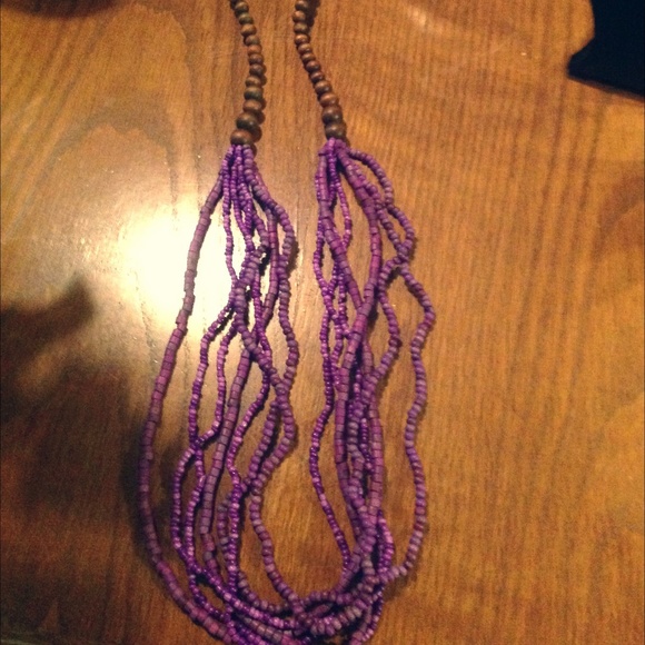 Jewelry - Natural Wood and Purple Bead Necklace